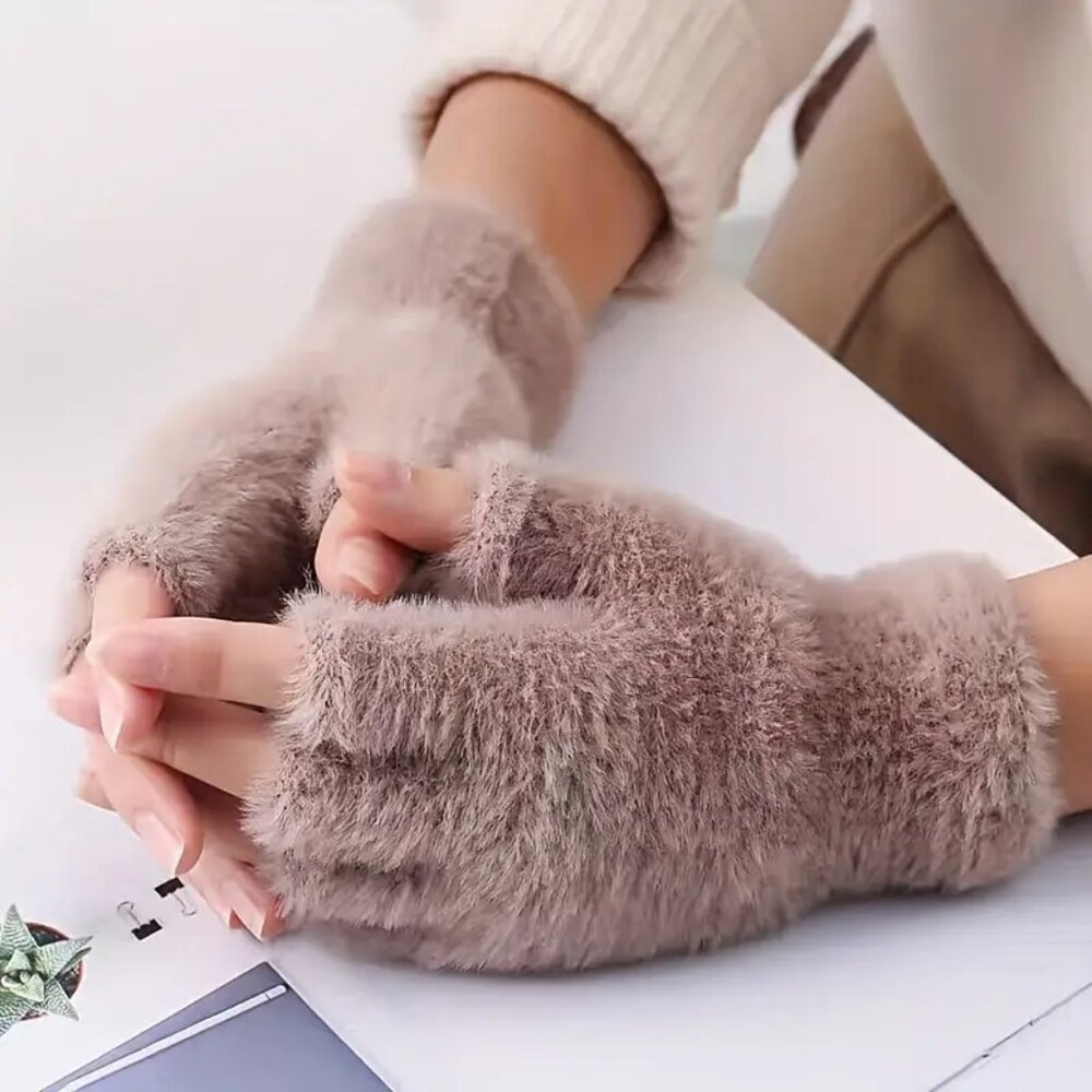 Cozy Beige Fingerless Gloves - Picture 1 of 1